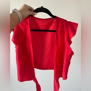 Red wrap tie crop top